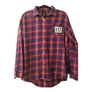 NY Giants Flannel Shirt Mens Large Button Front Embroidered Long Sleeve
